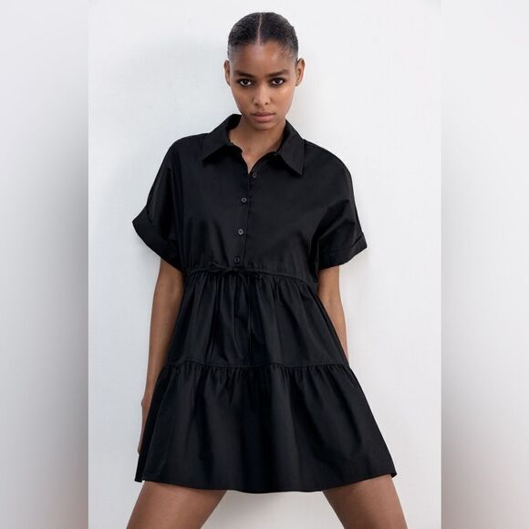 Zara Short Black Oxford Dress New - Picture 9 of 9